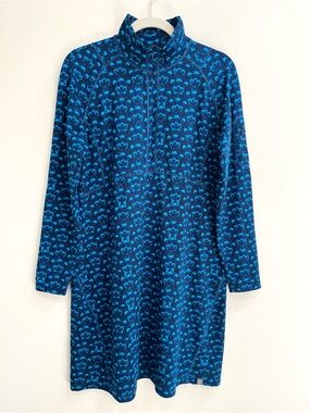 Title Nine Long Sleeve Getaway Dress Women Large Blue Synergy Print Half Zip